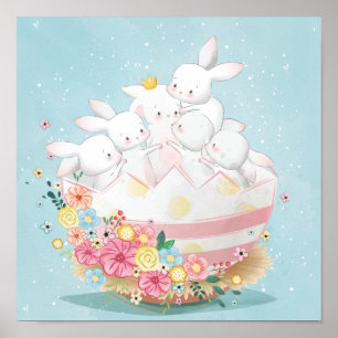 Affiche Bunnies d'aquarelle en Oeuf de Pâques Fleur