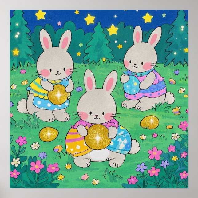 Affiche Bunnies de Pâques avec Oeufs de Pâques (Devant)