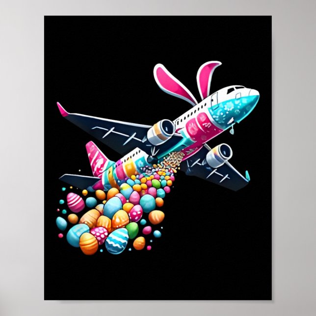 Affiche Bunny Avion Easter Egg Mens Enfants Garçons Pâques (Devant)