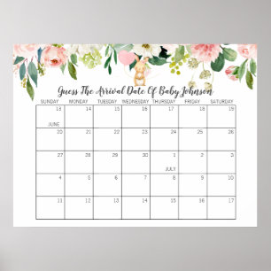 Affiche Bunny Baby shower devine le calendrier de la date 