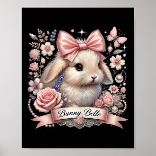 Affiche Bunny Belle Coquette Pâques mignon Lapin Bow Rose