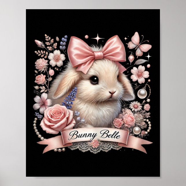 Affiche Bunny Belle Coquette Pâques mignon Lapin Bow Rose  (Devant)