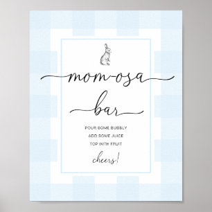 Affiche Bunny Blue Gingham Baby Shower Mom-osa Bar Sign