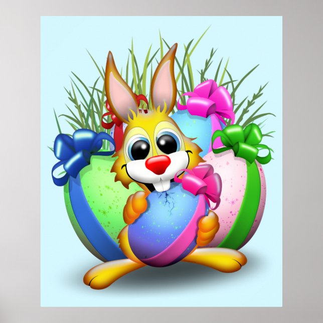 Affiche Bunny de Pâques drôle et caractère mignon Biting u (Devant)