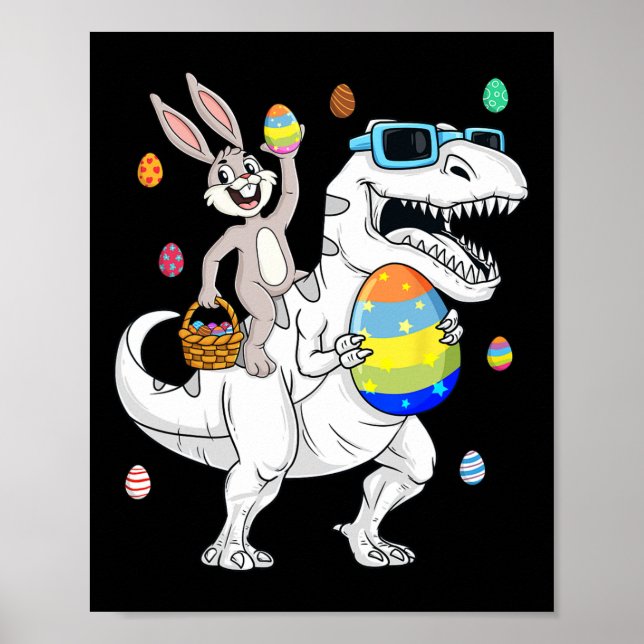 Affiche Bunny de Pâques équitation T Rex Dinosaur Amusants (Devant)