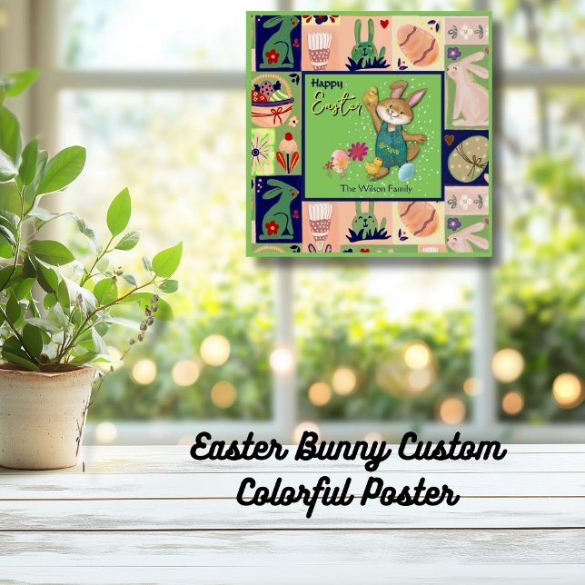 Affiche Bunny de Pâques personnalisé coloré (Easter Bunny Custom Colorful Poster)