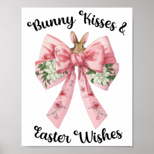 Affiche Bunny de Pâques Souhaite Coquette Rose Bow Fleurs