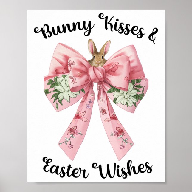 Affiche Bunny de Pâques Souhaite Coquette Rose Bow Fleurs  (Devant)