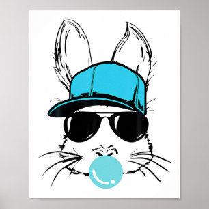 Affiche Bunny Face Avec Sungles Casquettes Bubble Gum Jour