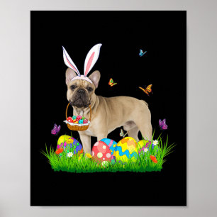 Affiche Bunny French Buldog avec panier d'oeufs Chasse de 