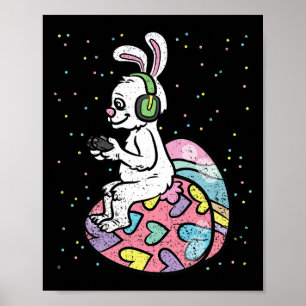 Affiche Bunny Gamer Jeux de Pâques Contrôleur de jeu Chass