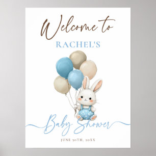 Affiche Bunny Lapin Ballots Baby shower Bleu Bienvenue