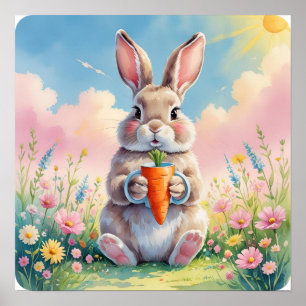 Affiche Bunny Latte Break - Pastel Carrot Mug Art