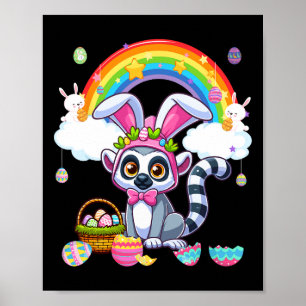 Affiche Bunny Lemur Pâques Chasse Oeufs Panier Ra coloré