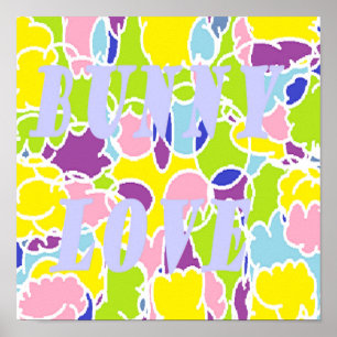 Affiche Bunny Love couleurs vives teintes presque pastel o