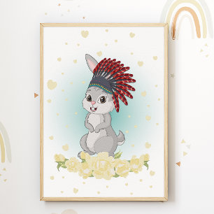 Affiche Bunny Native American Nursery Print Kids Room