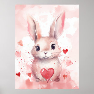 Affiche Bunny Pastel Super Coeurs mignons Yeux Brown