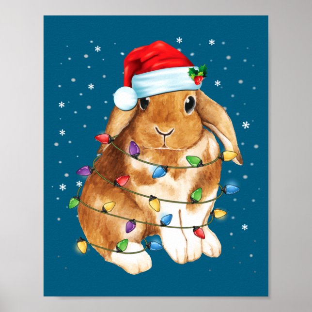 Affiche Bunny Rabbit Christmas Lights Santa Hat Funny Xmas (Devant)