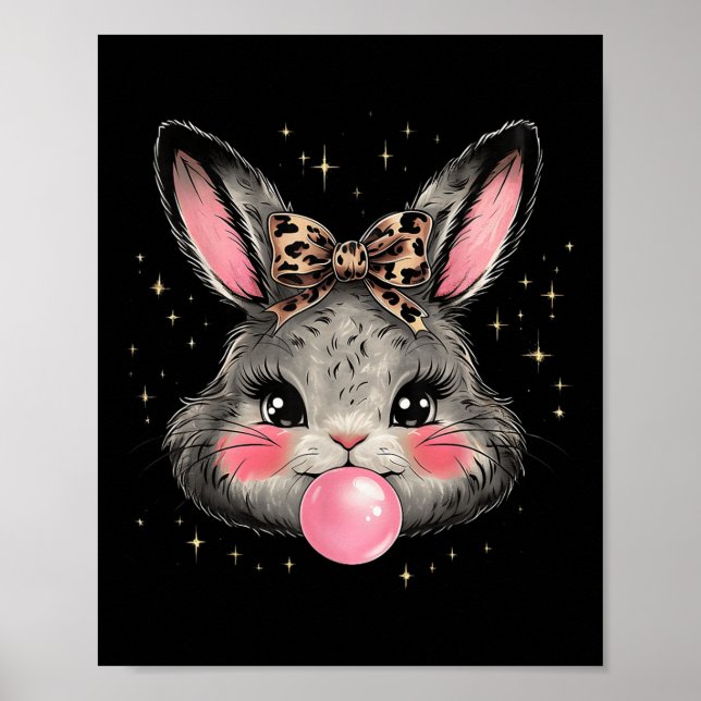 Affiche Bunny Rabbit Face Leopard Coquette Bow Pâques Jour (Devant)