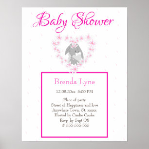 Affiche Bunny Rabbit fille rose Baby shower invitation