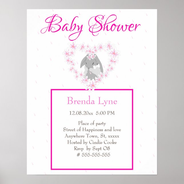 Affiche Bunny Rabbit fille rose Baby shower invitation (Devant)