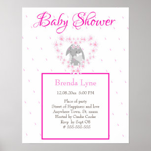 Affiche Bunny Rabbit fille rose Baby shower invitation Pos