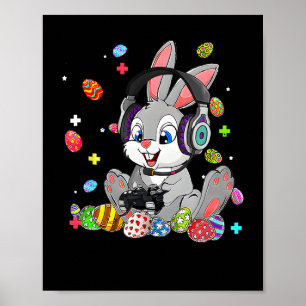 Affiche Bunny Rabbit Jouer Joyeux Jeu de Pâques Garçon Gir