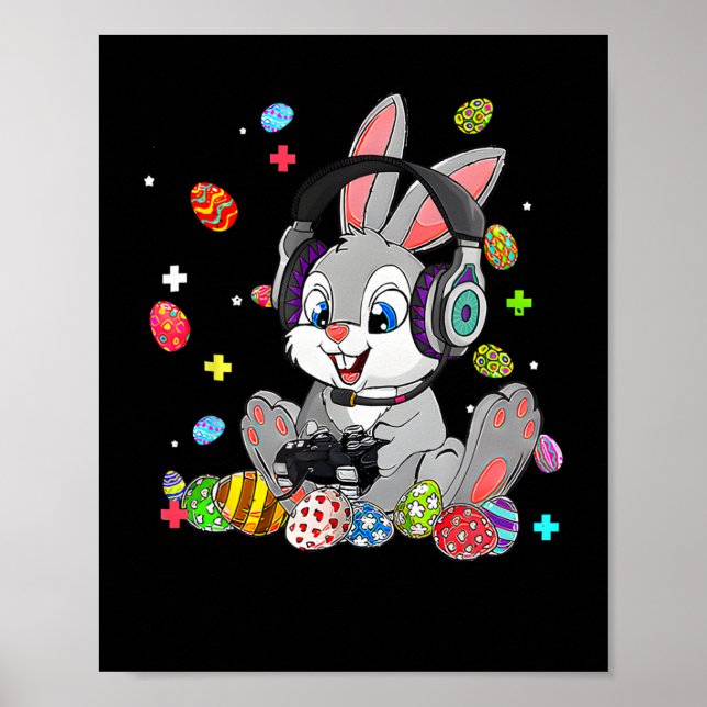 Affiche Bunny Rabbit Jouer Joyeux Jeu de Pâques Garçon Gir (Devant)