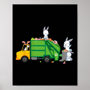 Affiche Bunny Riding Garbage Truck Funny Pâques Garçons