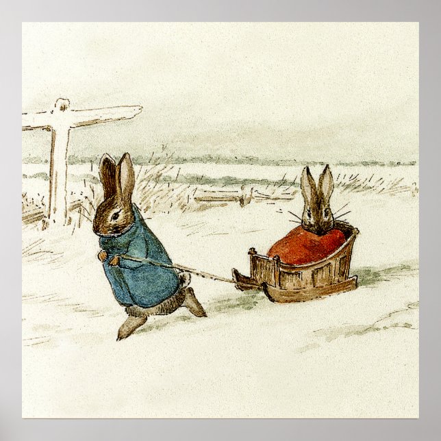 Affiche "Bunny Sleigh Ride" par Beatrix Potter (Devant)