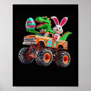 Affiche Bunny T-rex Monster de Pâques Camion Dino Funny Bo