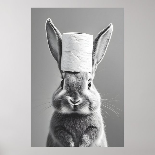 Affiche Bunny Toilet Paper Roll Bathroom Print, Funny (Devant)