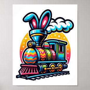 Affiche Bunny Train Railroad Easter Egg Kids Toddler Boys