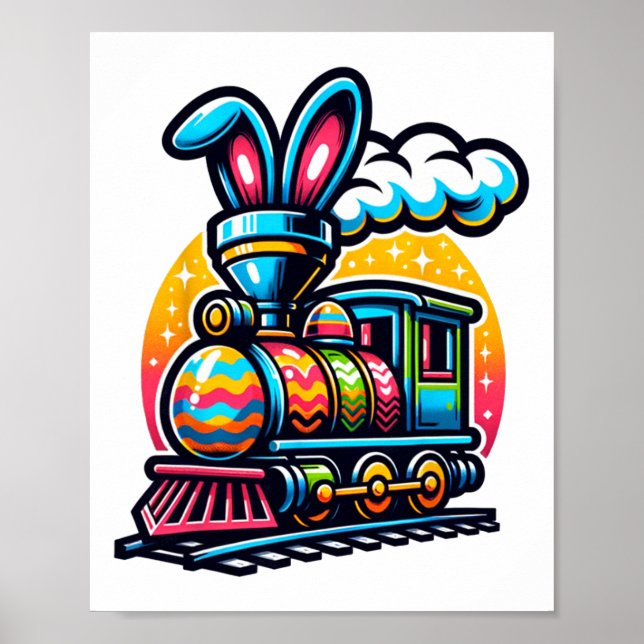 Affiche Bunny Train Railroad Easter Egg Kids Toddler Boys (Devant)