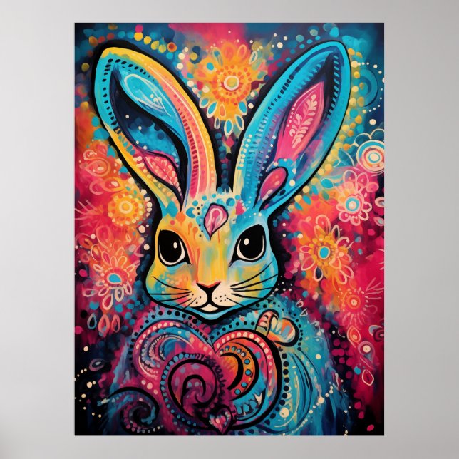 Affiche Bunny vibrations positives cœurs (Devant)
