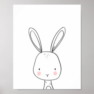 Affiche Bunny Woodland Animal Nurserart noir et blanc