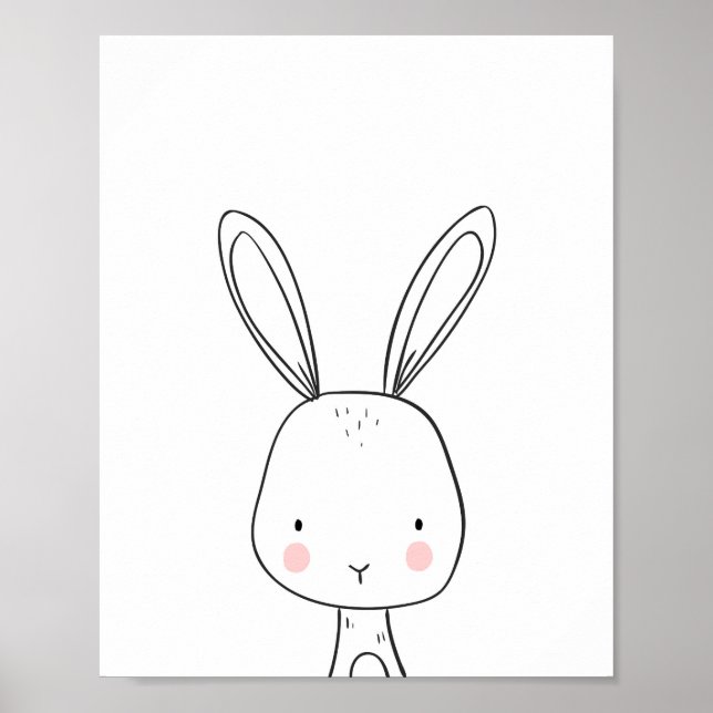 Affiche Bunny Woodland Animal Nurserart noir et blanc (Devant)