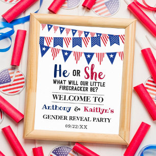 Affiche Bunting Flags 4th Of July Gender Reveal Party