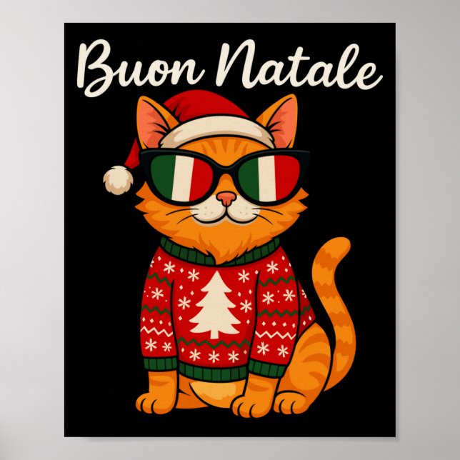 Affiche Buon Natale Italian Cat Christmas, Italy Pride Hol (Devant)