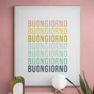 Affiche Buongiorno Italien Bonjour Typographie Mignonne Co