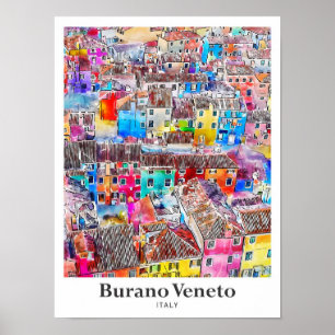 Affiche Burano Veneto Italie Voyage Aquarelle main tirée