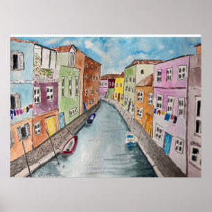 Affiche Burano Venice Bright coloured houses