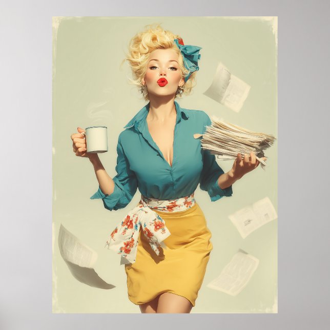 Affiche Bureau Chic Pin-Up Rétro (Devant)