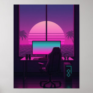 Affiche Bureau de jeu Vaporwave