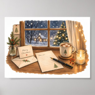 Affiche Bureau d'écriture de lettre de Noël pour papeterie