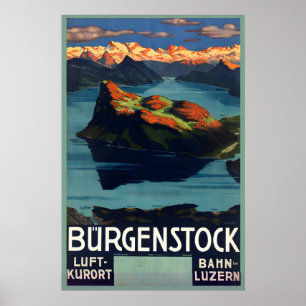 Affiche Bürgenstock lac Lucerne Suisse Vintage