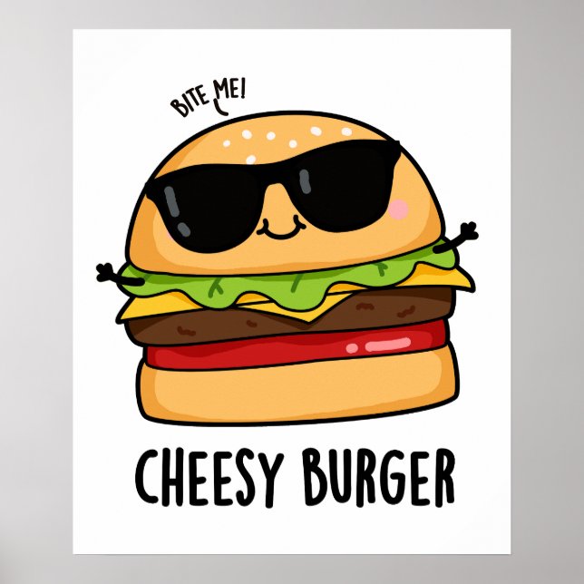 Affiche Burger au fromage blagues drôles sur la nourriture (Devant)