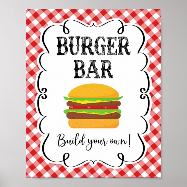 Affiche Burger Bar Rouge En vichy Je fais BBQ (Devant)