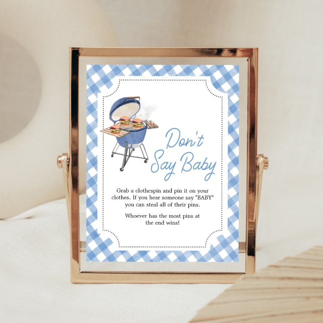 Affiche Burger bleu Baby shower barbecue ne pas dire bébé (Boy Backyard BBQ Baby Shower Don't Say Baby Sign)