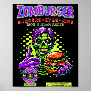 Affiche Burger et côtes de fast-food zombie Halloween horr